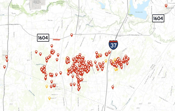 Map showing affected area of major main break causing low water pressure in far South Bexar County -- Jan. 9, 2024